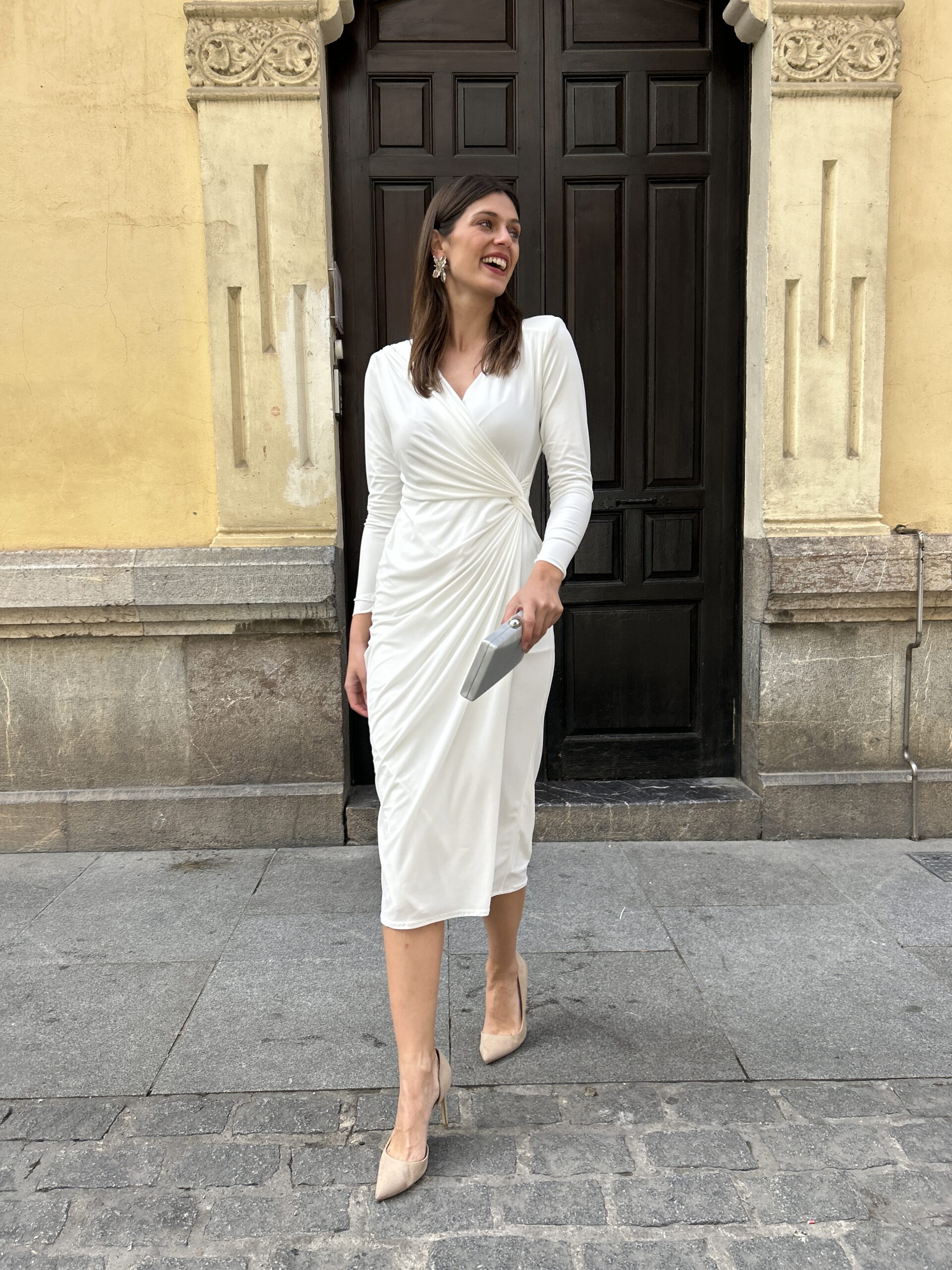 Vestido sales blanco drapeado
