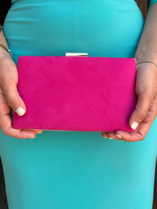 BOLSO DE MANO RECTANGULAR ROSA ANTE LISO